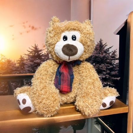 Scruffy bear with tartan scarf 25cm/10"